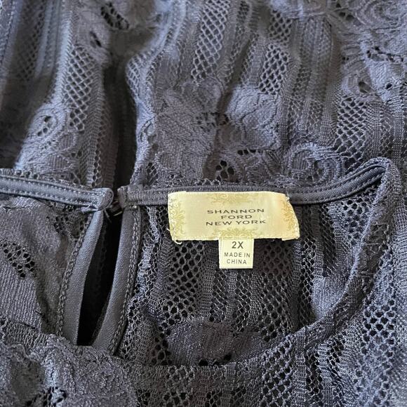 Blue Lace Overlay Sweetheart Neckline Blouse Plus Sz 2X Cruise Coastal Beach - Picture 11 of 13